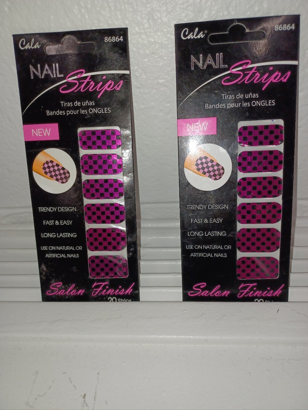 Pink and Black Checkered Nail Strips - Pack of 2